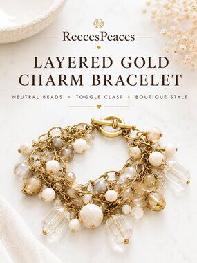 Layered Gold Charm Bracelet Neutral Beads Toggle Boutique Style